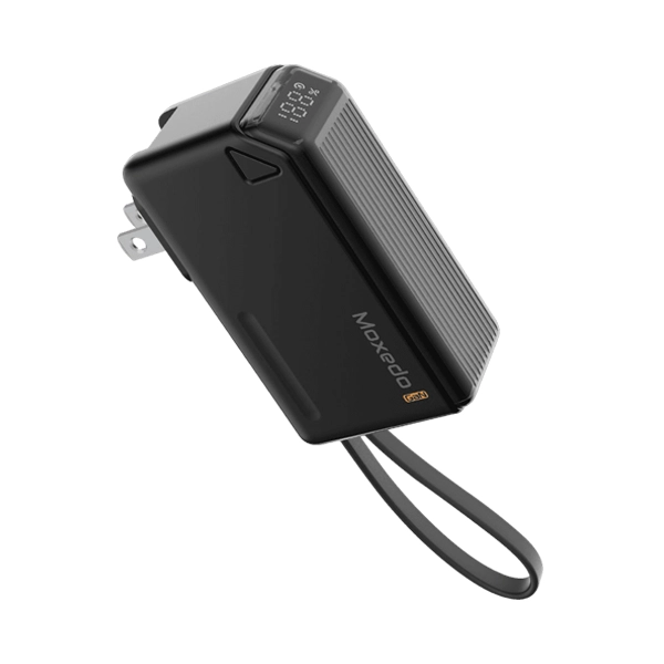 Moxedo Porta-Go 5,000 mAh 22.5W Power Bank with Built-in Foldable Interchangeable AC Plug, USB-C Cable and Included 2 Travel Adapters , 