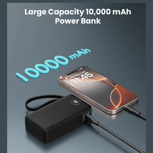 Moxedo Porta-Go+ Power Bank 10000 mAh 1 USB-C/ 1 USB-A Ports with Built-in USB-C Cable PD Fast Charging ,  - Hover